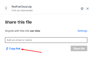 copying link on dropbox by pressing 'Copy link' button